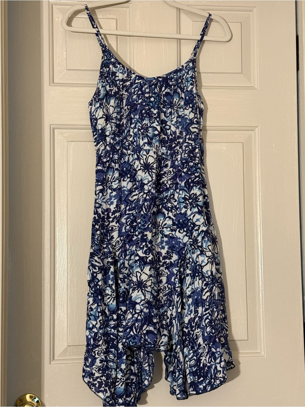 Angie Blue Floral Asymmetrical Spaghetti-Strap Dress